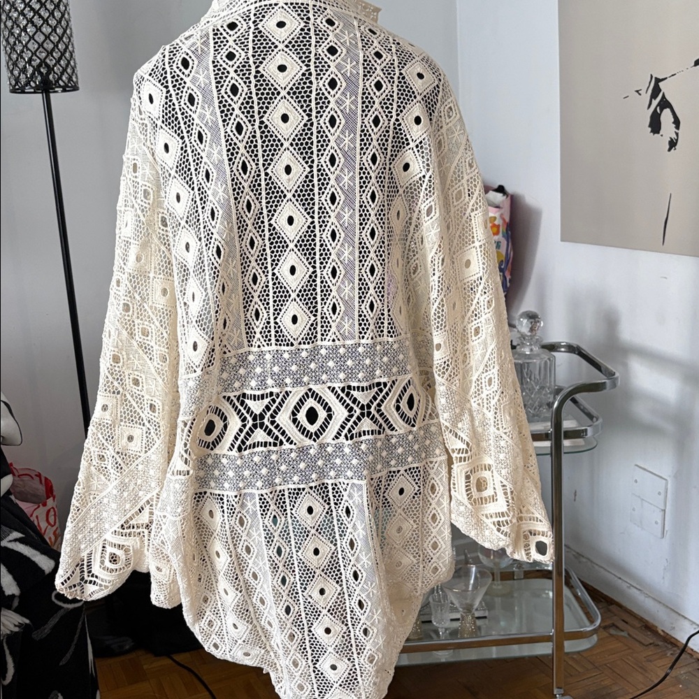 Free People Ivory Crochet Knit Cardigan - Picture 2 of 6